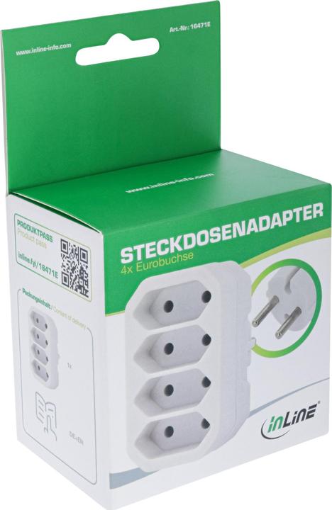 Image du produit InLine Adaptateur de prise, CEE7/17 à 4x Eurobuches, avec protection renforcée contre les contacts (CEE 7/3, 4 x)