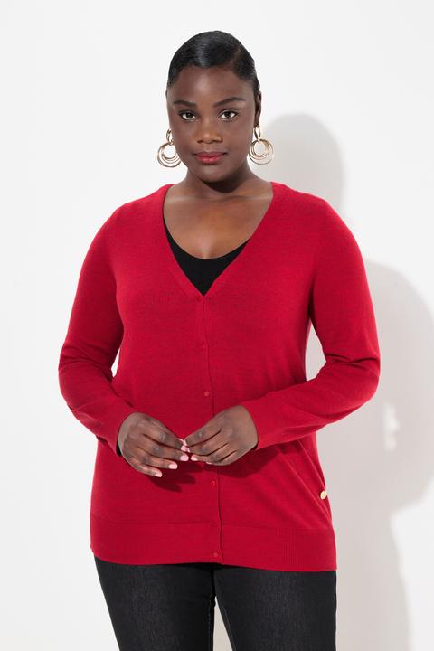 Produktbild Ulla Popken Strickjacke, edle Merinowolle, V-Ausschnitt, Knopfleiste (56)