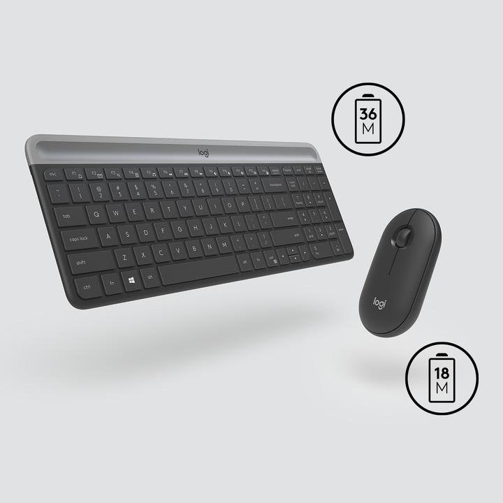 Produktbild Logitech MK470 Kabellose Tastatur und Maus, Graphite Sp., US (Englisch International, Kabellos)