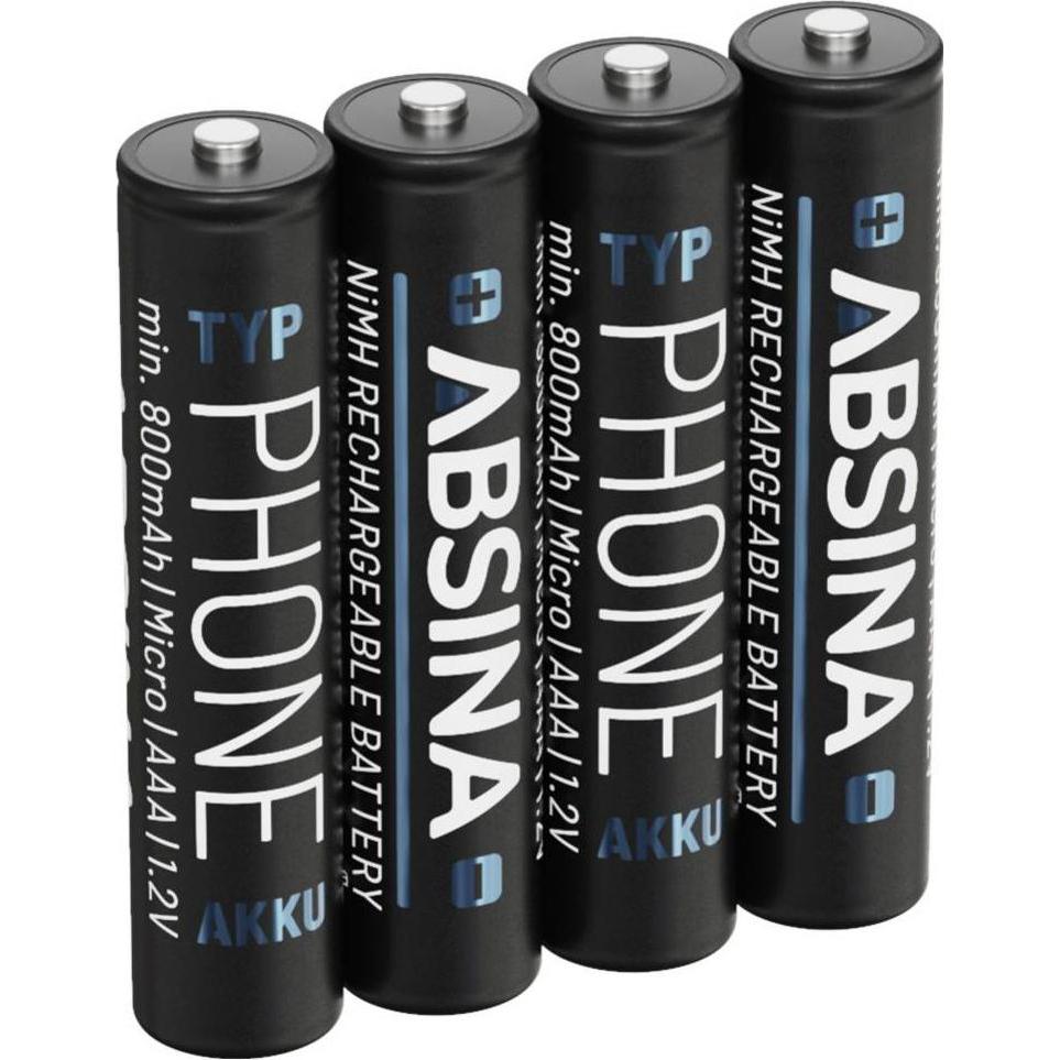 Absina Micro (AAA)-Akku NiMH 1.2 V 4 St. (4 pz., AAA / LR03 / Micro / R03 / AM4 / MN2400 / KR03), Batterie + pile