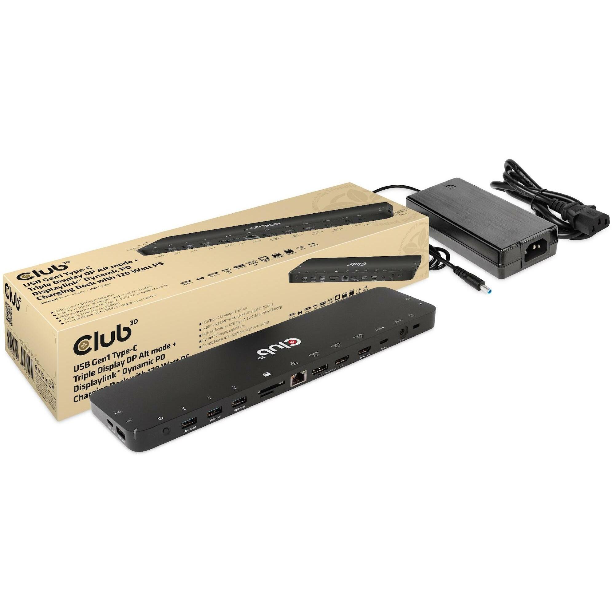 Club 3D CSV-1566 (USB-C, 4 Ports), Dockingstation + USB Hub, Schwarz