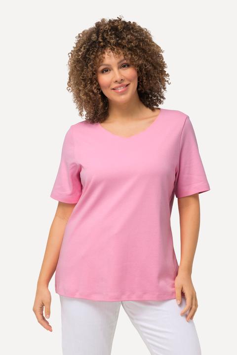 Actual product image Ulla Popken Double Layer Rounded V-Neck Slim Fit Tee (56)