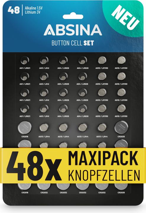Image du produit Absina Kit de piles boutonnées (48 pcs, A10, A13, AG1, CR2016, CR2025, CR2032)