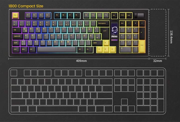 Produktbild Akko 5098B PlusBlack and Gold Gaming Tastatur mit Diplay - V3 Piano Pro (DE, Kabelgebunden, Kabellos)