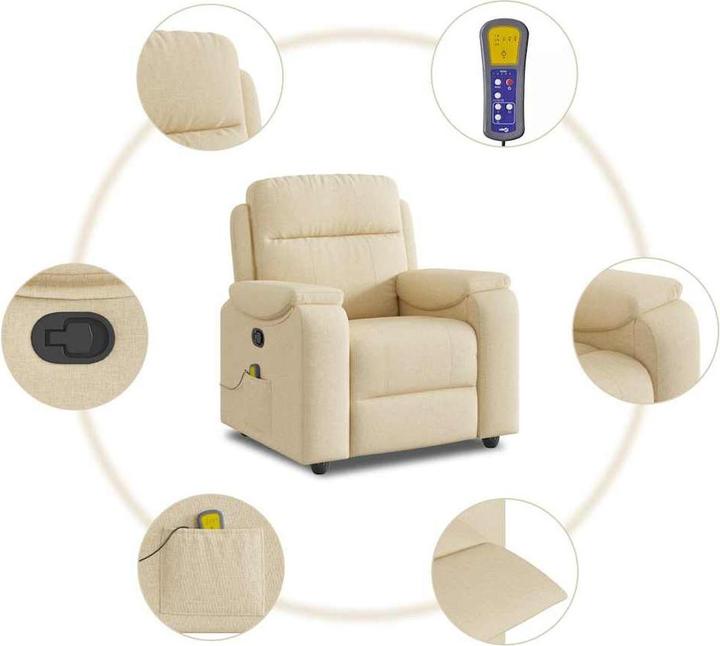 Produktbild VidaXL Massagesessel Creme Stoff Massage TV-Sessel Sessel mit Massagefunktion