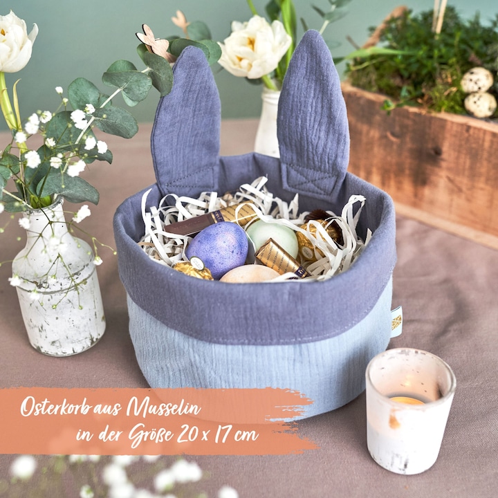 Immagine prodotto Papierdrachen Nido di Pasqua con orecchie da coniglio in mussola (1 x, 19 x 16 cm)