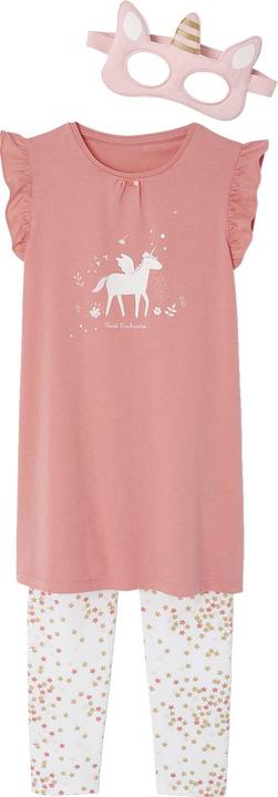 Vertbaudet Mädchen-Set: Nachthemd, Leggings, Einhornmaske