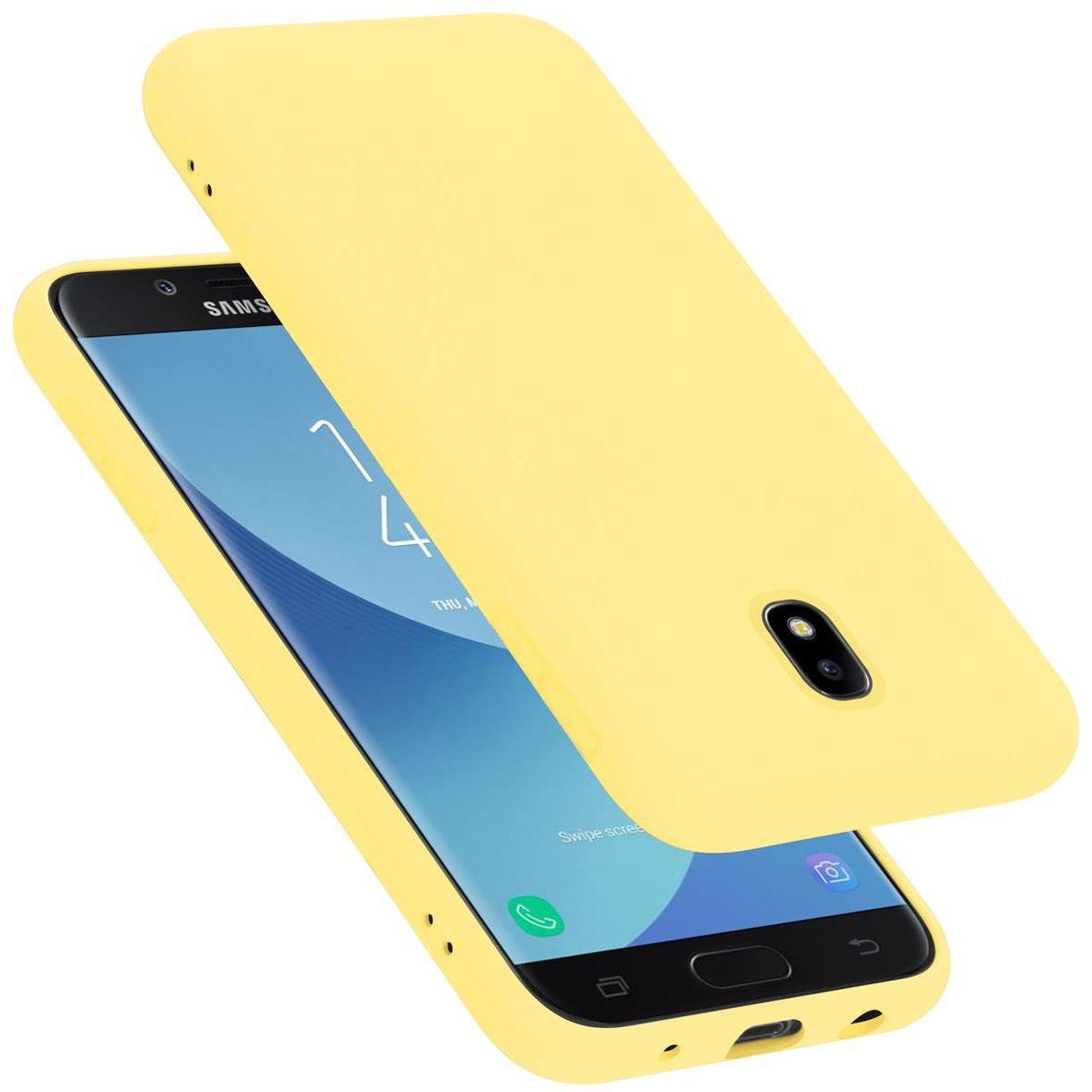Cadorabo TPU Liquid Silicone Case Cover (Samsung Galaxy J7 2017), Smartphone Hülle, Gelb
