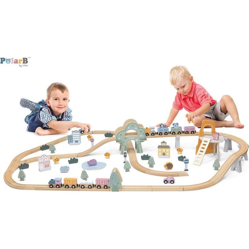PolarB - Houten Treinbaan inclusief accessiores - 90 onderdelen