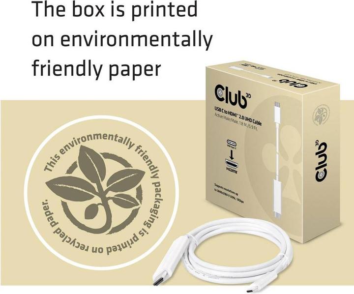 Produktbild Club 3D USB Typ C — HDMI (Typ A) (1.80 m, HDMI, USB Typ C, 2.0)