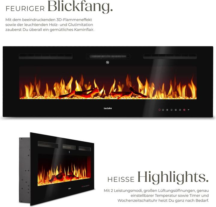Image du produit tectake Elektro-Wandkamin Luci, 2 Heizstufen, Flammeneffekt