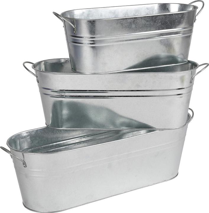 Natura Punto 3 bacs à plantes en zinc, ovale, avec anse, différentes tailles