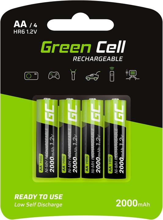GreenCell GR02 - Wiederaufladbarer Akku - AA - Nickel-Metallhydrid (NiMH) - 1,2 V - 2 Stüc (4 Stk., AA, 2000 mAh)