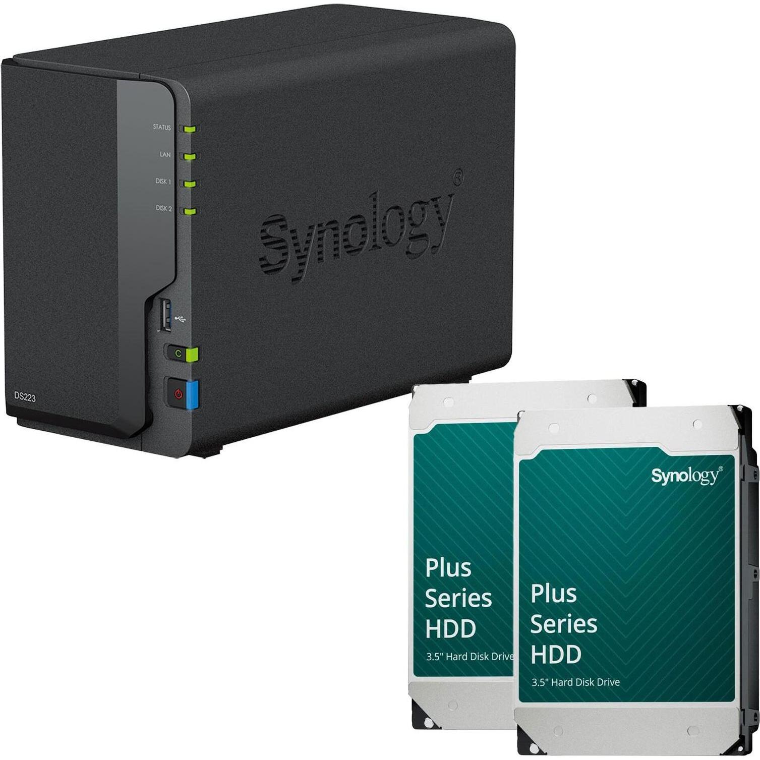 Synology DiskStation DS223 2 Einschübe NAS-Server Leergehäuse + 2x Plus 3.5"" SATA 6Gb/... (2 x 8 TB