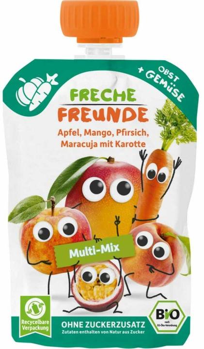 Apfel, Karotte, Mango, Pfirsich