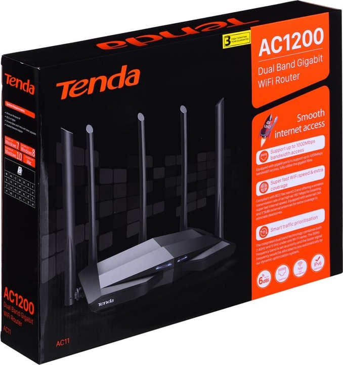 Actual product image Tenda AC11 WLAN Router Gigabit Ethernet Dual-Band (2 4 GHz/5 GHz) Black