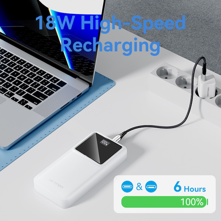 Actual product image Vention Powerbank,, FHLB0, 20000mAh, Micro-USB, USB-C, 2xUSB-A, 22.5W (black) (20000 mAh, 22.50 W, 74 Wh)