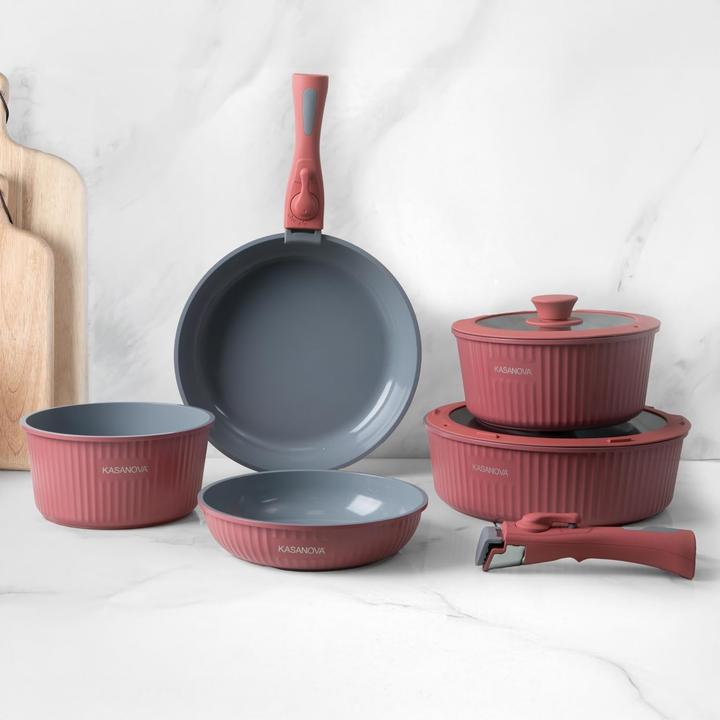 Immagine prodotto Kasanova Eaziclip Keramik-Kochgeschirr-Set mit abnehmbaren Griffen (Padella per friggere, Ceramica, 20 x 26 cm)