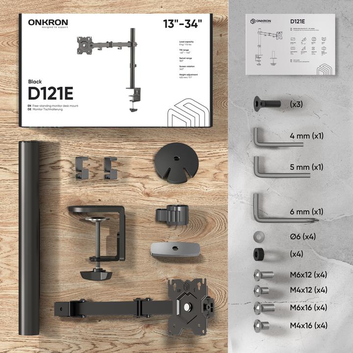 Actual product image Onkron swivel Desk Mount for Monitor, 13 to 34" max 8 kg, black (34", 8 kg)