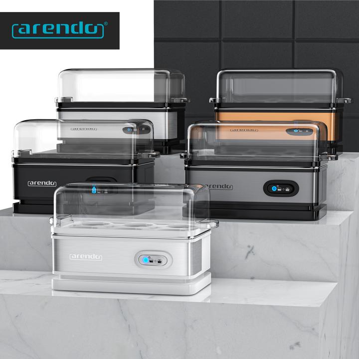 Produktbild Arendo Edelstahl Eierkocher 6-fach, 400 W, Edelstahl, Warmhaltefunktion, Härtegrad einstellbar, schwarz