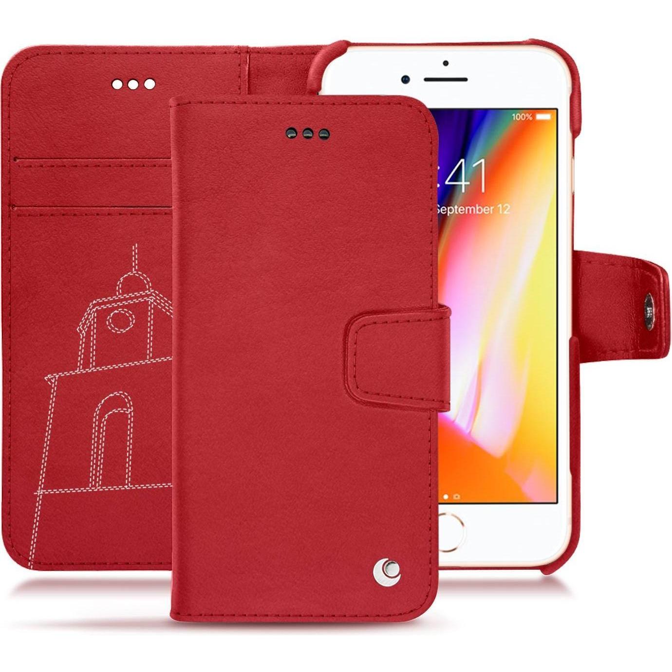 Noreve Lederschutzhülle Wallet (Apple iPhone 8), Smartphone Hülle, Rot