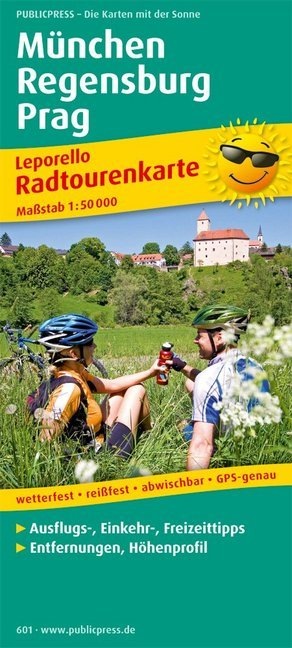 Munich - Regensburg - Prague 1 : 50 000. cycle map