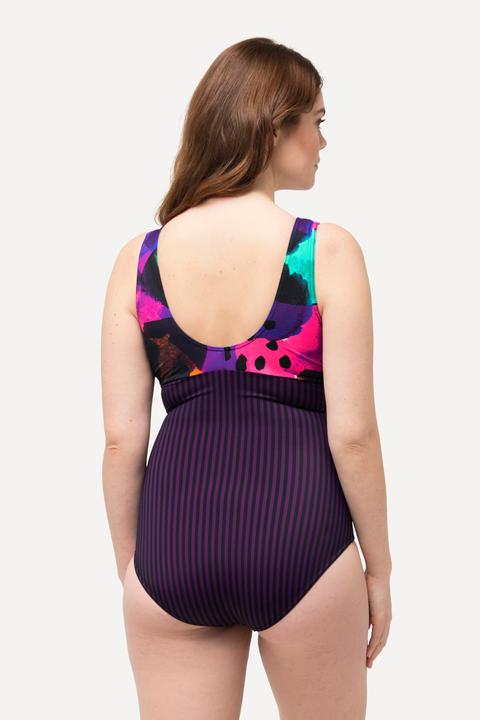 Image du produit Ulla Popken Maillot de bain à imprimé fluo, rayures et bonnets souples. Anneau (62)