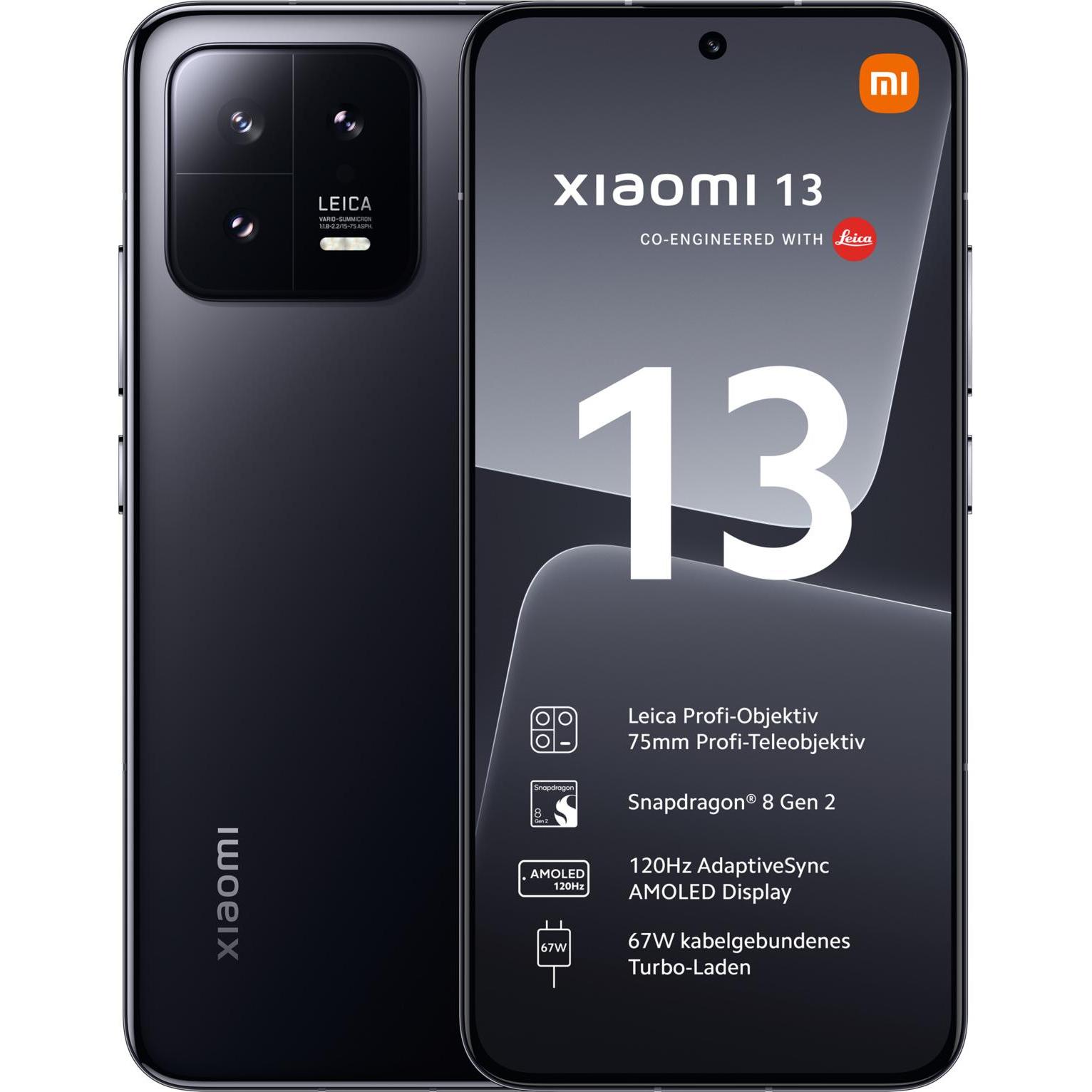 Xiaomi 13 (256 GB, Black, 6.36", Dual SIM, 50 Mpx, 5G), Smartphone, Schwarz