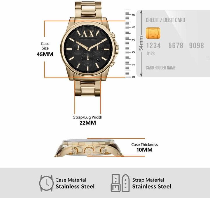 Produktbild Armani Exchange Chronograph mit Goldton-Gehäuse und schwarzem Zifferblatt (45 mm)