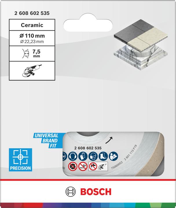 Produktbild Bosch Professional Zubehör Diamanttrennscheibe Standard for Ceramic, 110 x 22,23 x 1,6 x 7,5 mm