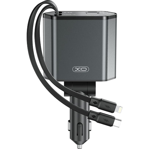 xO Kfz-Ladegerät CC62 104W 1x USB 1x USB-C grau mit Kabel USB-C und Kabel Lightning, Auto Adapter, Grau