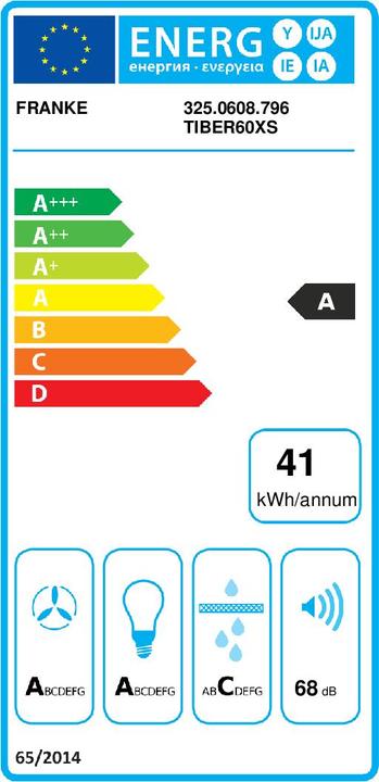 Energie-Label Franke TIBER 60 XS Wandmontierte Dunstabzugshaube (Wandhaube)