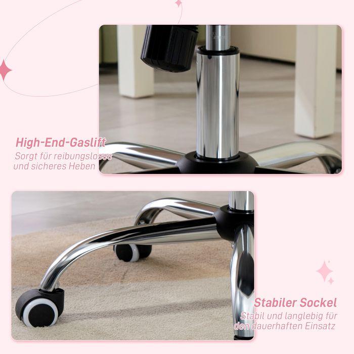 Produktbild Swisshandel24 Bürostuhl mit Wippfunktion, ergonomisch, mit Kristallknöpfen, Samtoptik, bis 120kg, Rosa (47 - 57 cm)