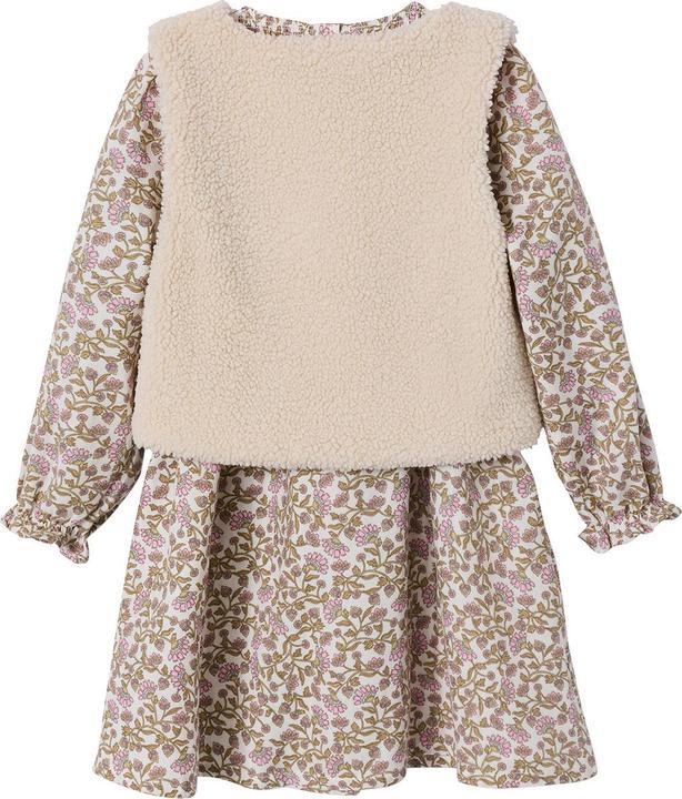 Vertbaudet Set aus Musselin-Kleid und Weste aus Teddyfleece Mädchen