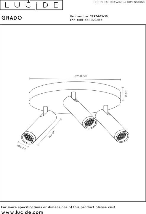 Produktbild Lucide GRADO GU10 (MR11) Deckenstrahler 3-fach Modern Schwarz 22974/13/30 (GU10)