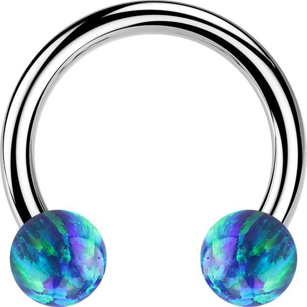 Actual product image Star Piercing Circular barbell silver with two balls opal blue (without brass, Surgical steel 316L)