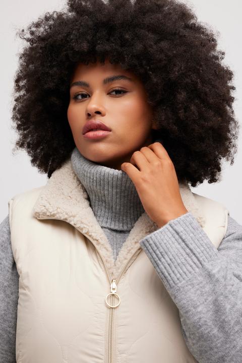 Image du produit Ulla Popken Gilet réversible, surpiqûres ondulées/effet patchwork, col montant, sans manches (46, 48)