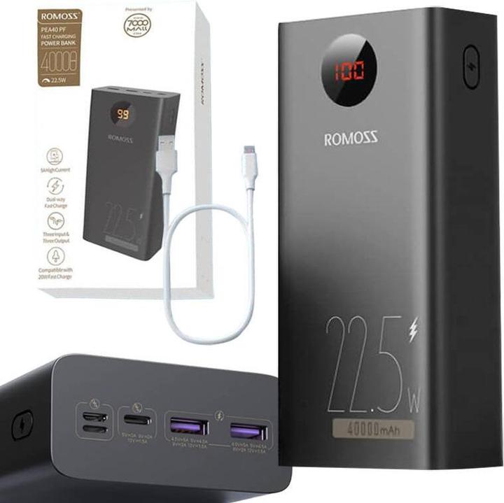 Productafbeelding Romoss Powerbank PEA40PF 40000mAh, 22,5W (zwart) (22.50 W, 148 Wh)