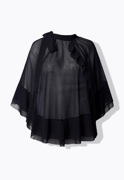 Immagine prodotto Ulla Popken Blusa a mantella di chiffon con collo alto e sciarpetta (58, 60, 62)