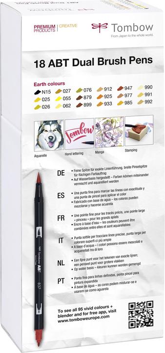 Image du produit Tombow Stylo à double pinceau ABT, couleurs terre (18 x)