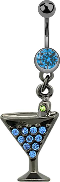 Immagine prodotto Star Piercing Banana nera con ciondolo cocktail e cristallo azzurro (Acciaio chirurgico 316L, senza ottone)