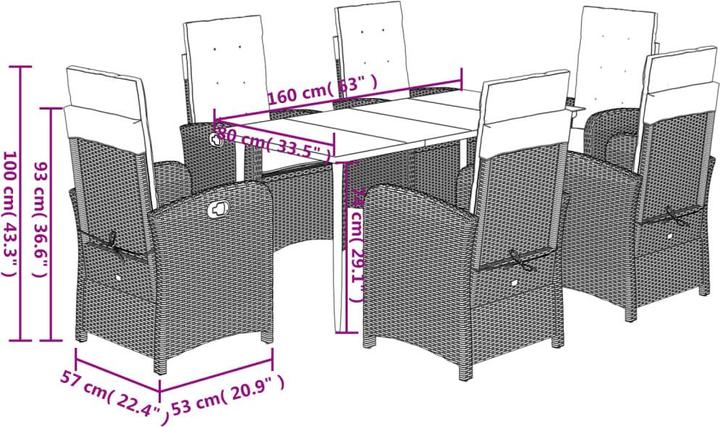 Produktbild VidaXL Gartenmöbel Essgruppe Gartengarnitur Sitzgruppe 7tlg. Schwarz Poly Rattan (160 cm)