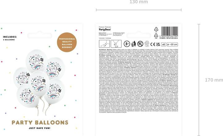 Actual product image Partydeco Balloon Unicorn Pastel White Ø 30 cm, 6 pieces (6x)
