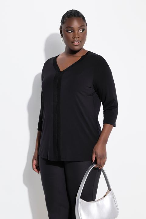 Produktbild Ulla Popken Lyocell-Shirt, Rippdetails, Classic, V-Ausschnitt, 3/4-Arm (50, 52)