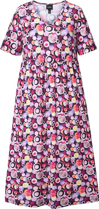 Actual product image Ulla Popken Bubble Print Matte Jersey Short Sleeve V-Neck Dress (50, 52)
