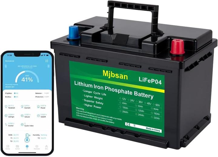 Mjbsan Lifepo4 Lithium Batterie 12V 100Ah (12 V, 100 Ah)