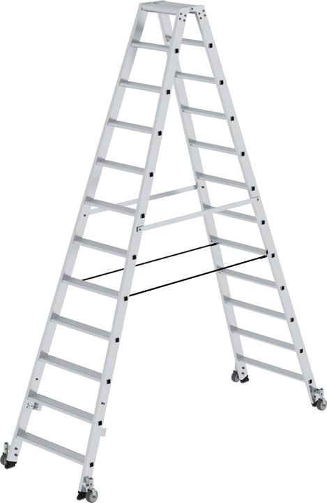 Produktbild Munk Stufen-Stehleiter beidseitig begehbar mit Rollen 2x12 Stufen (Stehleiter, 222 cm)
