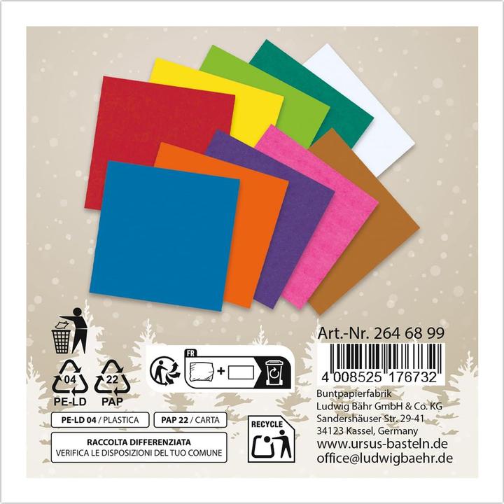 Produktbild Ursus Transparentpapier Faltblätter 10x10cm VE=500 Blatt 10 Farben sortiert (42 g/m², 500x)