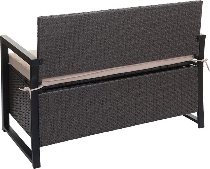 Produktbild Swisshandel24 Poly-Rattan 2er Sitzbank, Gartenbank Truhenbank, Staufach Aufbewahrung Sitzkissen - grau, Kissen bei