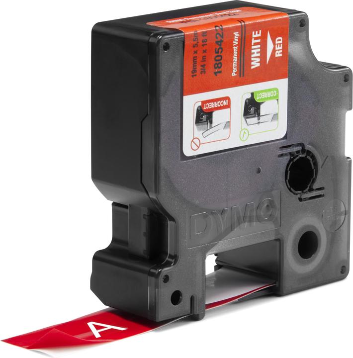 Produktbild Dymo Rhino 19mm weiß auf rot Vinyl (1.90 cm, Rot)
